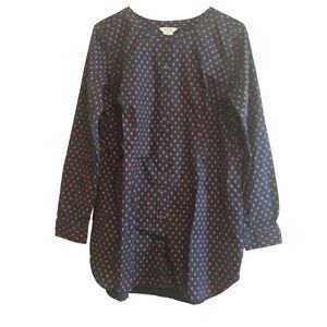 Duluth Trading Button Up Tunic Women Med. Navy Blue Pink Pineapple Print